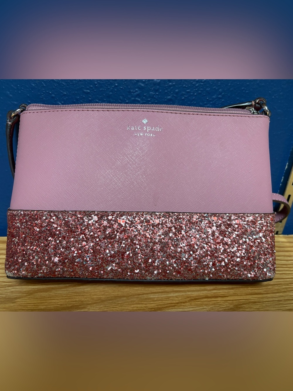 Kate Spade Ramey Greta PINK Glitter Crossbody Bag with Wallet